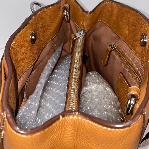 Coach Logo 2Way Carmel Leather Handbag Dual Handle Magnetic Closure - Picture 3 of 17